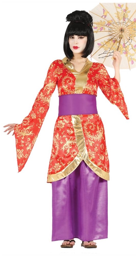Disfraz Geisha-Japones-China,,color rojo con morado