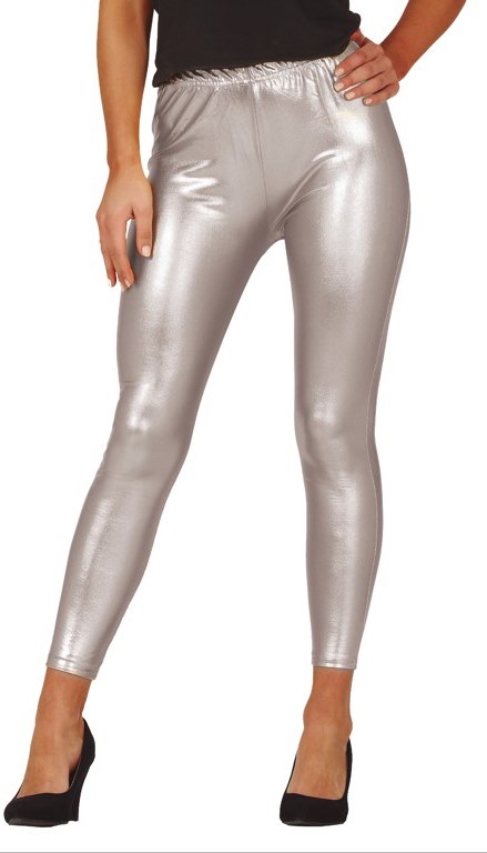 LZCMsoft-mallas plateadas brillantes para mujer, pantalones largos