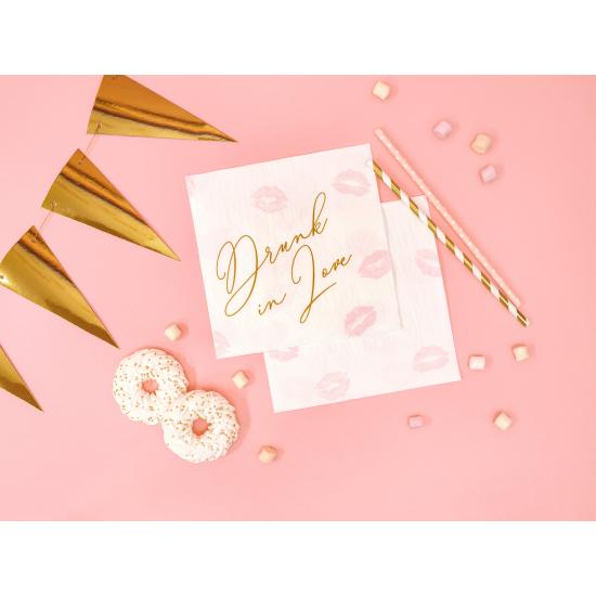 10 pajitas rosas pastel con lunares blancos de papel - Gold Bridal Shower