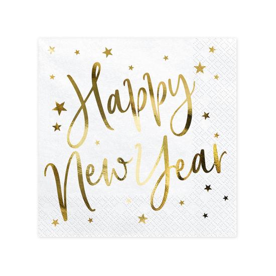 20 servilletas Fin de Año Happy New Year blancas y doradas (33 x 33 cm) - Jolly New Year 20 servilletas Fin de Año Happy New Year blancas y doradas (33 x 33 cm) - Jolly New Year