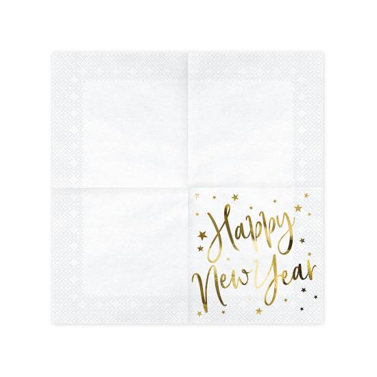 20 servilletas Fin de Año Happy New Year blancas y doradas (33 x 33 cm) - Jolly New Year 20 servilletas Fin de Año Happy New Year blancas y doradas (33 x 33 cm) - Jolly New Year