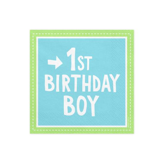 20 servilletas azules "1st Birthday Boy" de papel (33x33 cm) - 1st Birthday