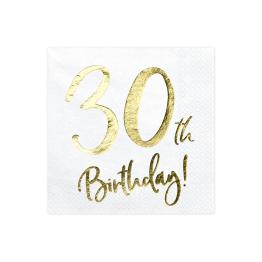 20 servilletas blancas "30th Birthday" de papel (33x33 cm) - Milestone birthday