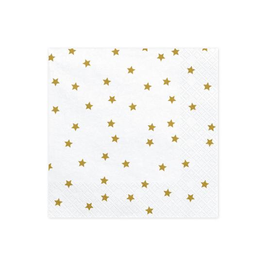 20 servilletas blancas con estrellas doradas de papel (33x33 cm)