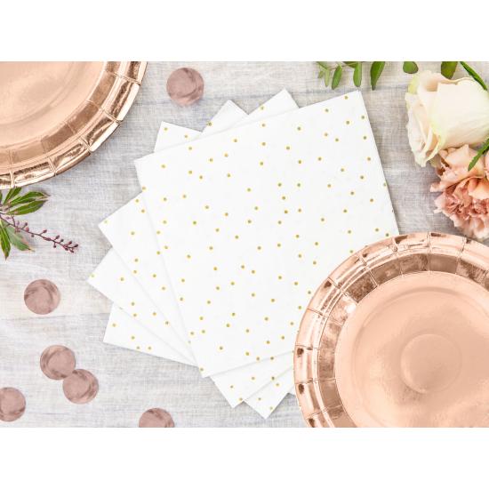 20 servilletas blancas con lunares dorados de papel (33x33 cm) - First communion