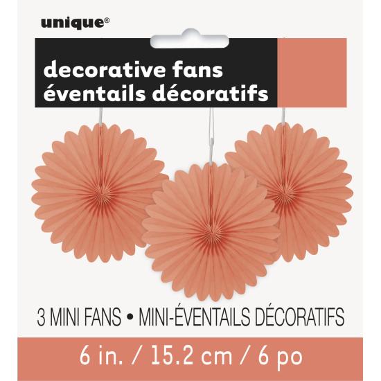 3 Abanicos de papel decorativos coral (15,2 cm) - Línea Colores Básicos