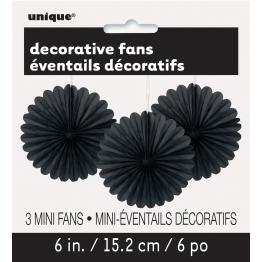 3 Abanicos de papel decorativos negros (15,2 cm) - Línea Colores Básicos