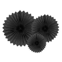 3 Abanicos de papel decorativos negros (20-30-40 cm)