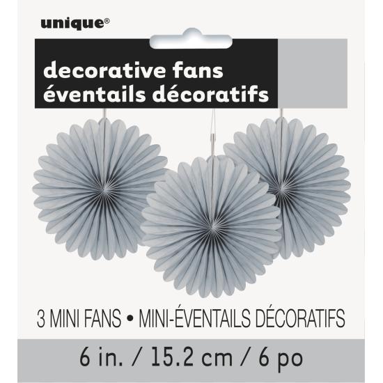 3 Abanicos de papel decorativos plateados (15,2 cm) - Línea Colores Básicos 3 Abanicos de papel decorativos plateados (15,2 cm) - Línea Colores Básicos