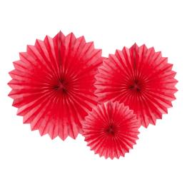 3 Abanicos de papel decorativos rojos (20-30-40 cm)