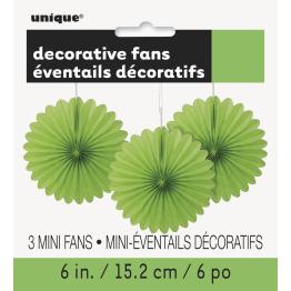 3 Abanicos de papel decorativos verde lima (15,2 cm) - Línea Colores Básicos