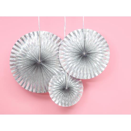 3 abanicos de papel decorativos holográficos