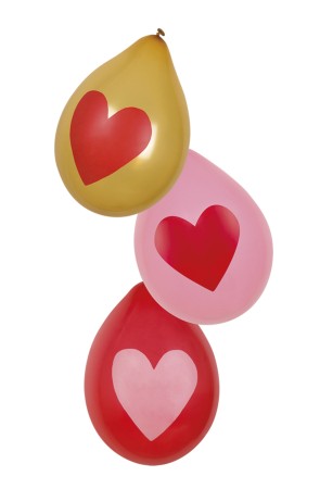 6 globos amor con corazones dorados (25 cm)