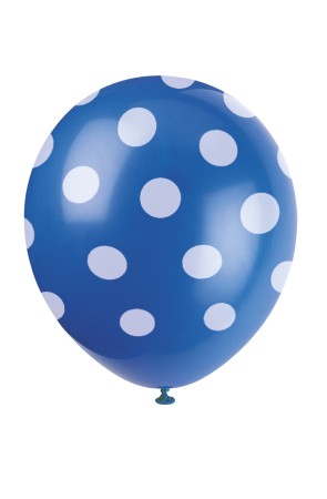 6 globos azul oscuro con topos blancos (30 cm)