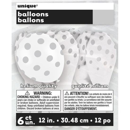 6 globos blancos con topos plateados (30 cm)