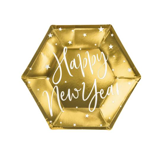6 platos Fin de Año Happy New Year dorados (20 cm) - Jolly New Year 6 platos Fin de Año Happy New Year dorados (20 cm) - Jolly New Year