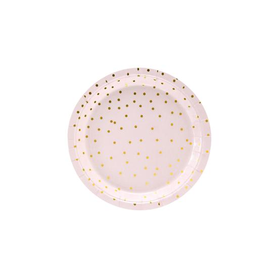 6 platos rosas con lunares dorados de papel (18 cm) - Polka Dots Collection