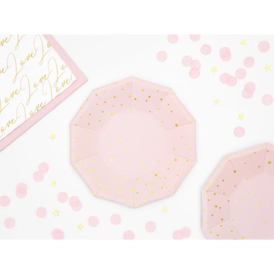 6 platos rosas pastel con estrellas doradas de papel (18 cm) 6 platos rosas pastel con estrellas doradas de papel (18 cm)