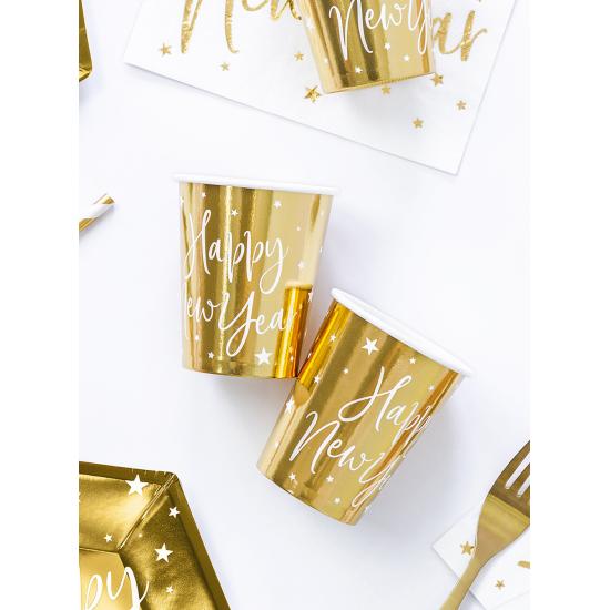 6 vasos Fin de Año Happy New Year dorados) - Jolly New Year