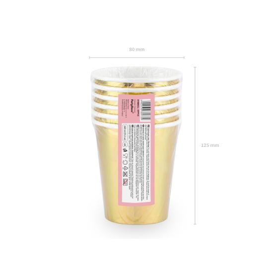 6 vasos dorados "Cheers!" de papel - Gold Bridal Shower