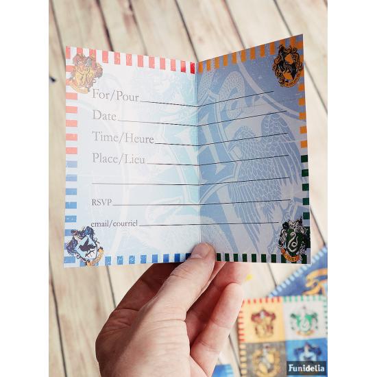 8 invitaciones Casas de Hogwarts - Harry Potter