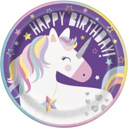 8 platos de unicornio (23cm)- Happy Unicorn