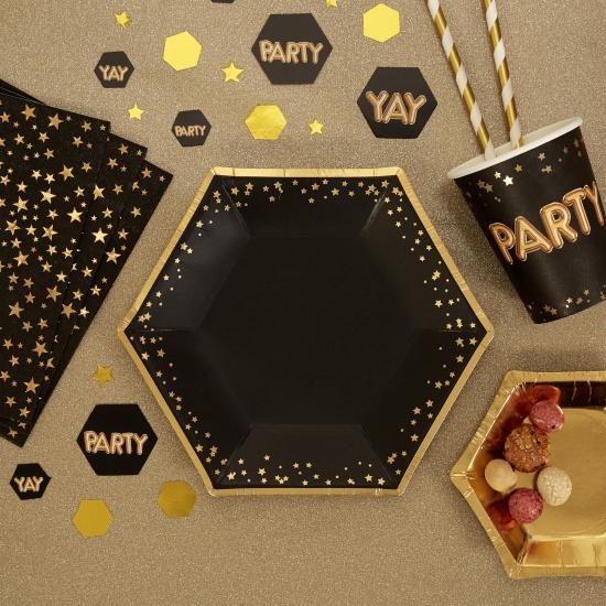 8 platos hexagonales medianos de papel (20 cm) - Glitz & Glamour Black & Gold 8 platos hexagonales medianos de papel (20 cm) - Glitz & Glamour Black & Gold
