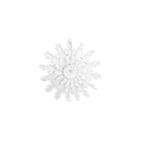 Abanico de papel decorativo con forma de copo de nieve blanco de 25 cm