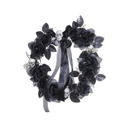 Corona de calaveras y rosas negras con luz cambiante