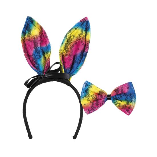 Diadema de conejita tricolor para adulto