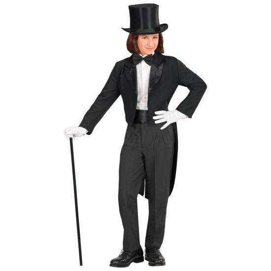Frac Infantil Negro con Cuello en Raso – Traje de Espectáculo y Magia para Niños