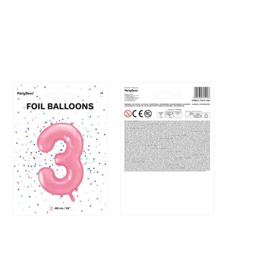 Globo foil "3" en rosa 86 cm