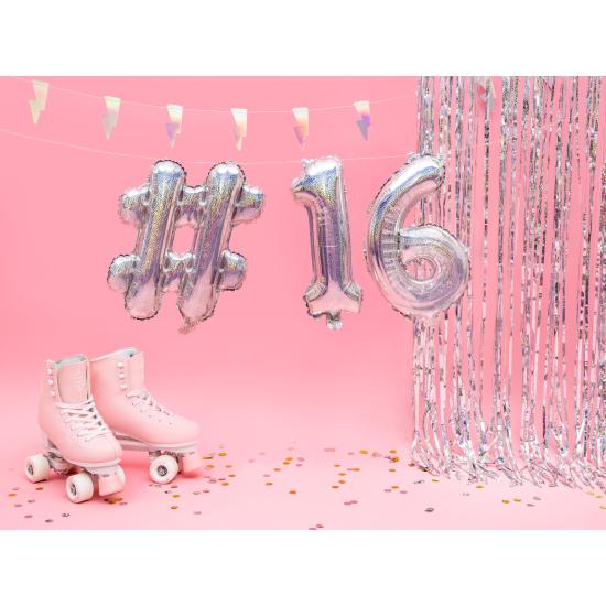 Globo foil hashtag plateado con purpurina