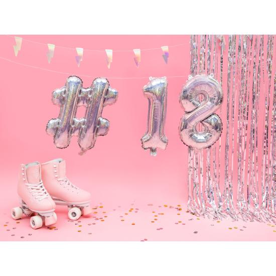 Globo foil hashtag plateado con purpurina
