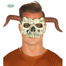 Media máscara de calavera con cuernos de foam para adulto