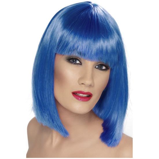Peluca glamurosa azul con flequillo