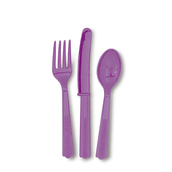 Set de cubiertos de plástico color morado - Línea Colores Básicos Set de cubiertos de plástico color morado - Línea Colores Básicos