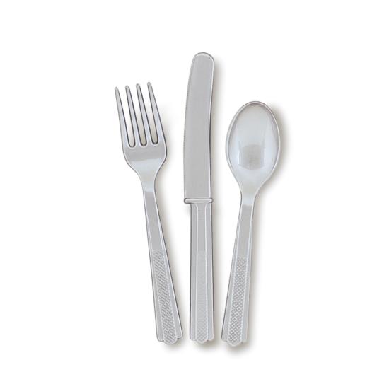 Set de cubiertos de plástico color plateado - Línea Colores Básicos Set de cubiertos de plástico color plateado - Línea Colores Básicos