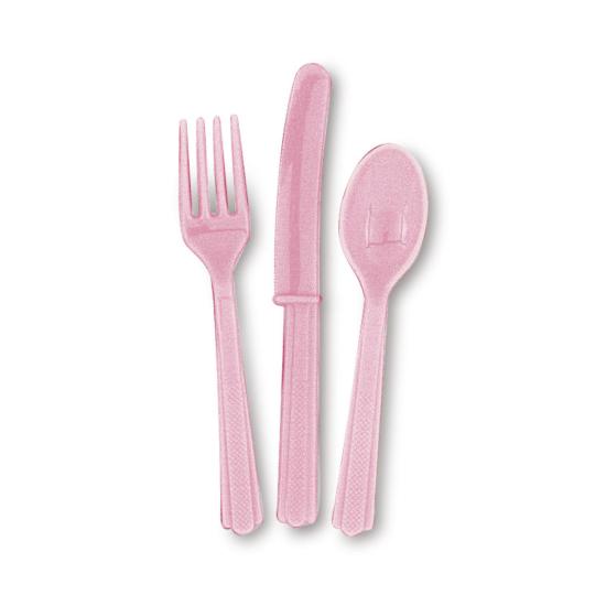 Set de cubiertos de plástico color rosa claro - Línea Colores Básicos Set de cubiertos de plástico color rosa claro - Línea Colores Básicos