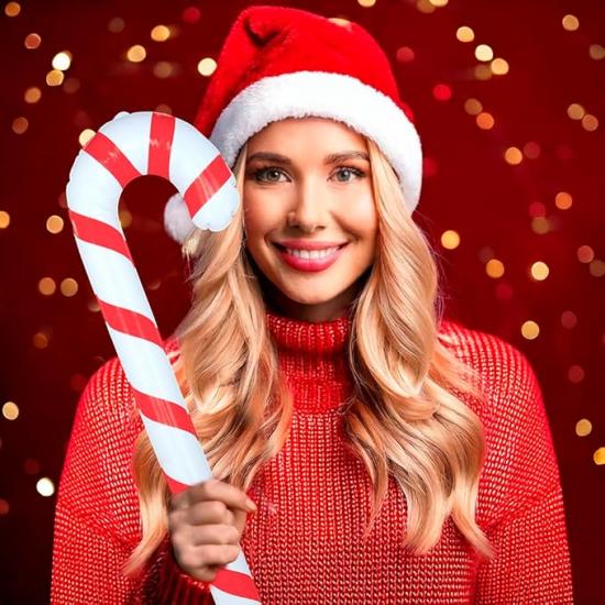 Bastón de Navidad Hinchable (90 cm) - Blanco y Rojo