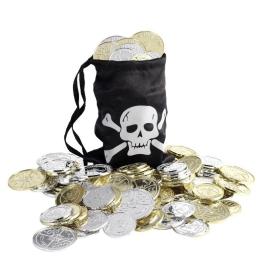 Bolsa de monedas pirata, negro, con monedas
