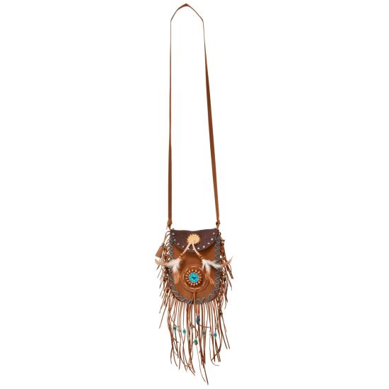 Bolso Indio Marrón con Flecos y Plumas Bolso Indio Marrón con Flecos y Plumas