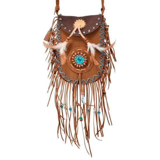 Bolso Indio Marrón con Flecos y Plumas Bolso Indio Marrón con Flecos y Plumas