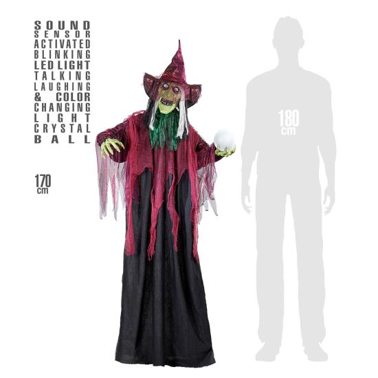 Bruja animada parlante con luz 183 cm