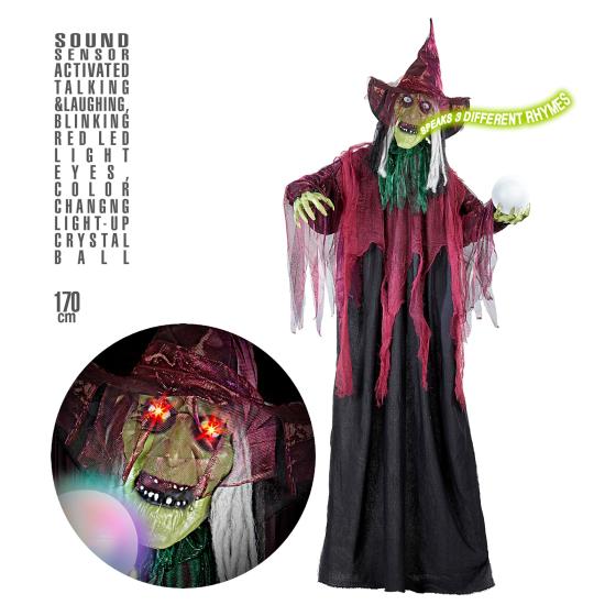 Bruja animada parlante con luz 183 cm