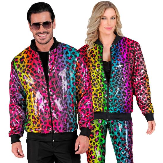 Cazadora Bomber de Lentejuelas en color Leopardo Arcoiris