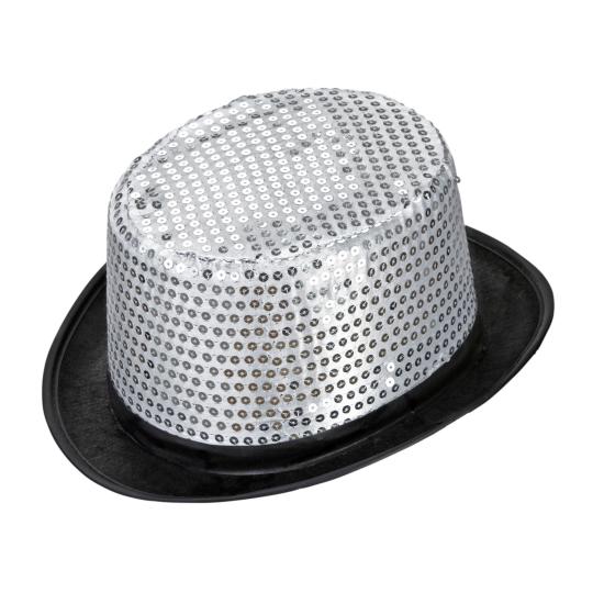 Chistera de color Plata con Lentejuelas para Adulto