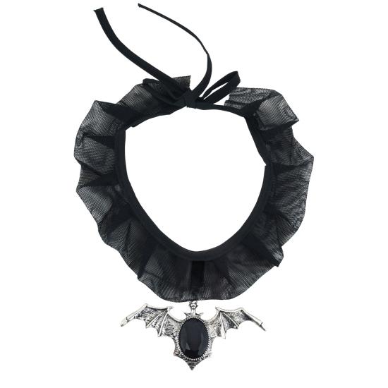 Collar Gótico con Murciélago y piedra negra