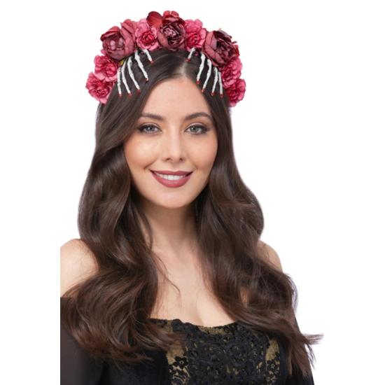 Diadema con rosas rojas y esqueletos Diadema con rosas rojas y esqueletos