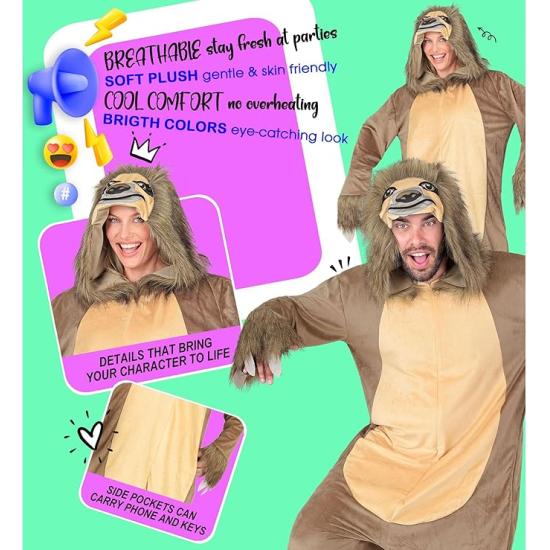 Disfraz de Perezoso para Adulto – Mono de Peluche con Capucha